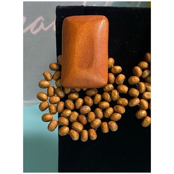 NEW Boho Wood and Bead Handmade Earrings - Picture 3 of 6